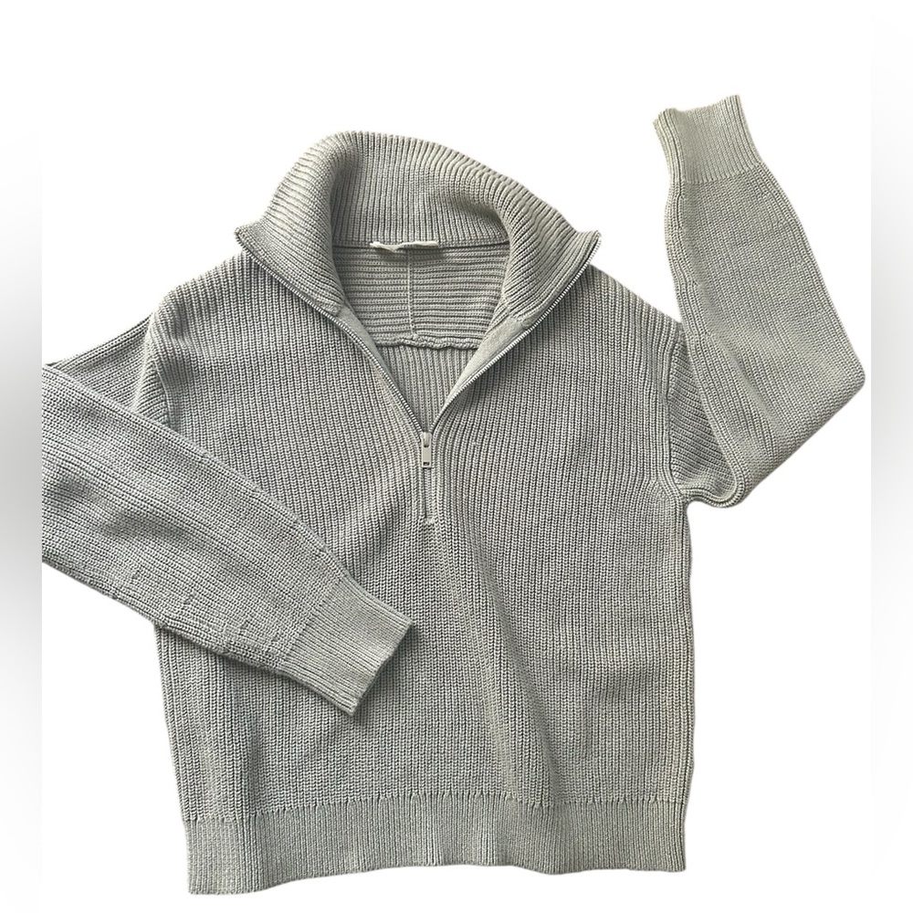 Everlane Women's Sage Green Half Zip Organic Cotton Oversize Sweater XXS